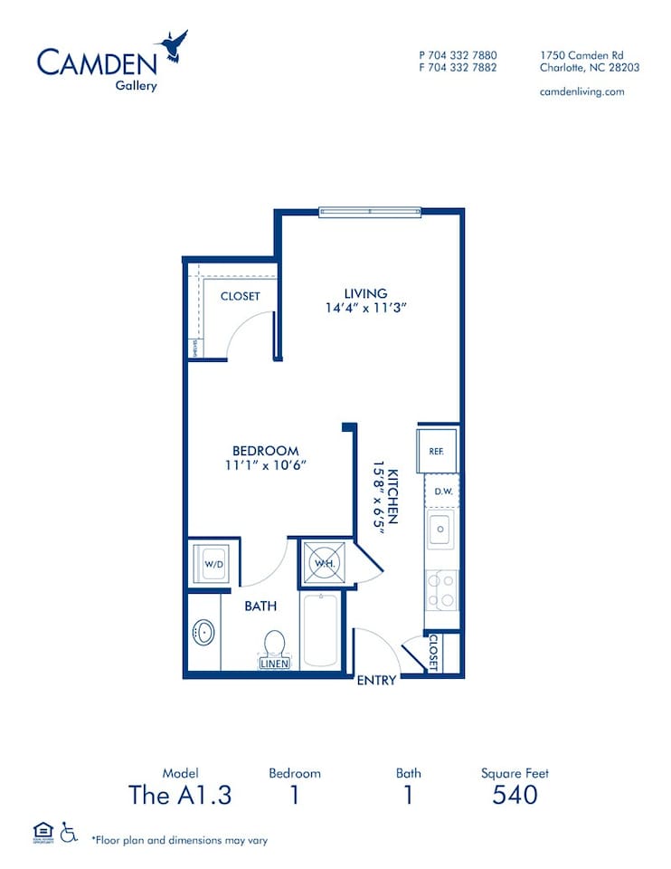 Floorplan diagram for A1.3, showing Studio