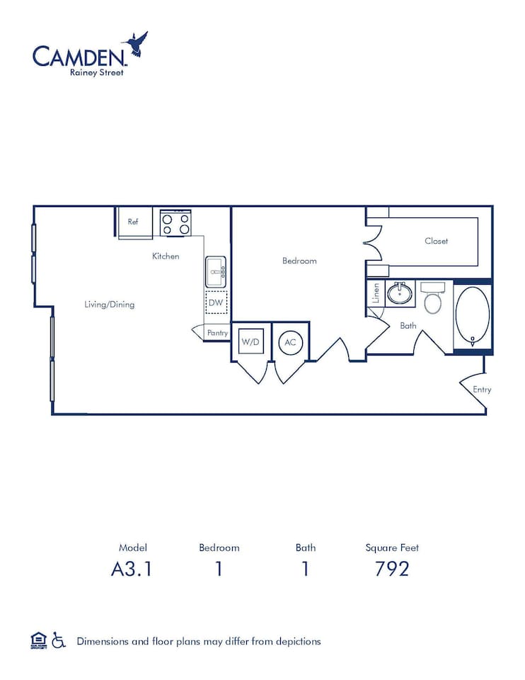 Floorplan diagram for A3.1, showing 1 bedroom