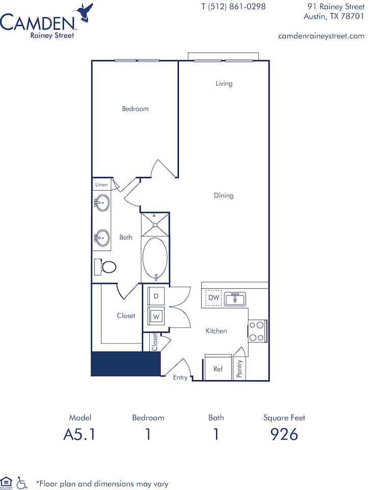Floorplan diagram for A5, showing 1 bedroom