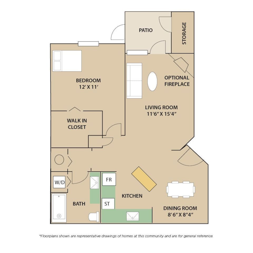 Floorplan diagram for Cape Elizabeth Fireplace, showing 1 bedroom