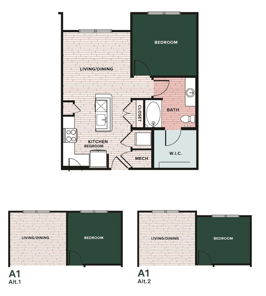 Floorplan diagram for A1, showing 1 bedroom