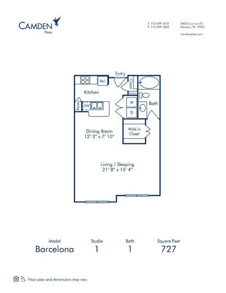 Floorplan diagram for Barcelona, showing Studio
