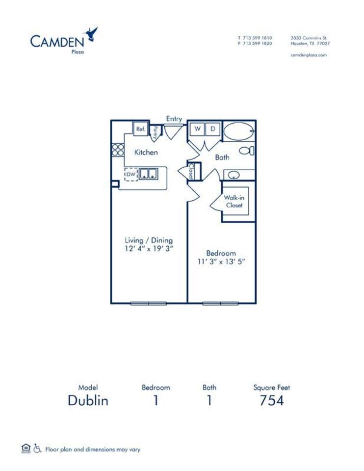 Floorplan diagram for Dublin, showing 1 bedroom