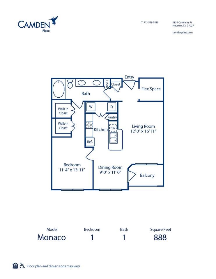 Floorplan diagram for Monaco, showing 1 bedroom