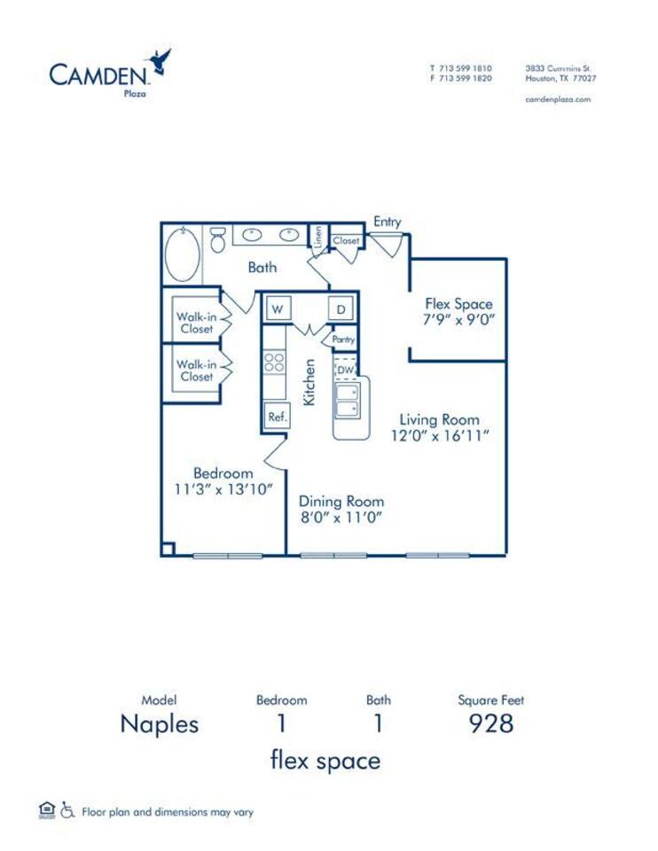 Floorplan diagram for Naples, showing 1 bedroom