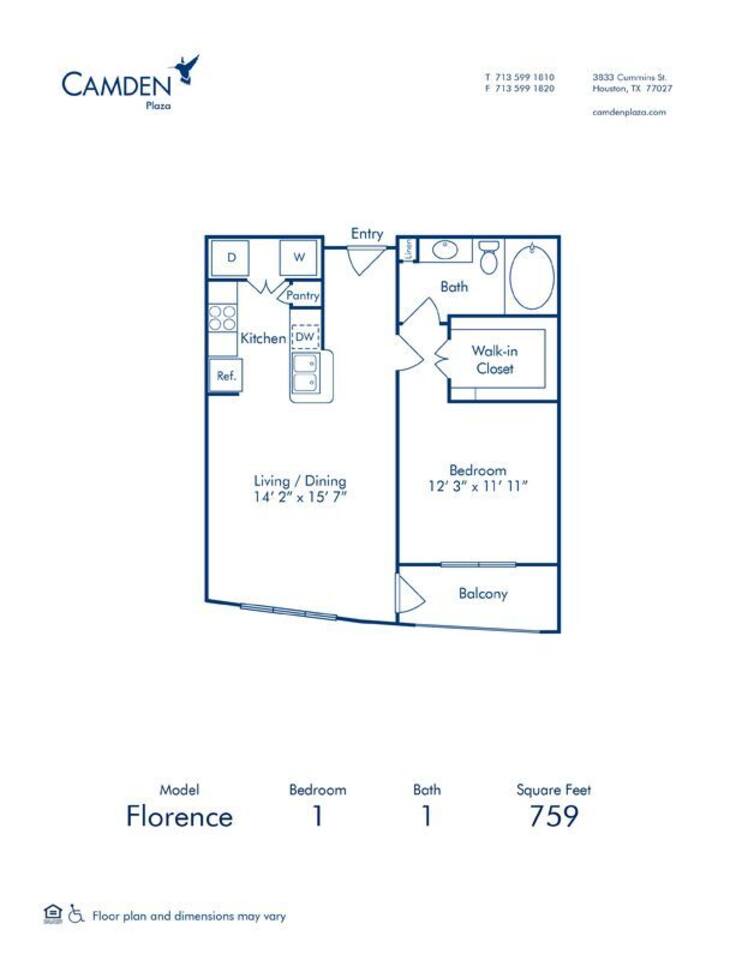 Floorplan diagram for Florence, showing 1 bedroom