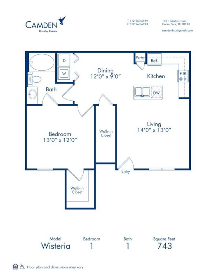 Floorplan diagram for Wisteria, showing 1 bedroom