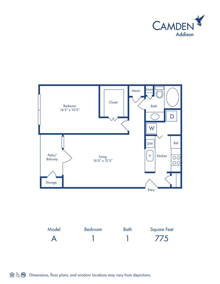 Floorplan diagram for A, showing 1 bedroom