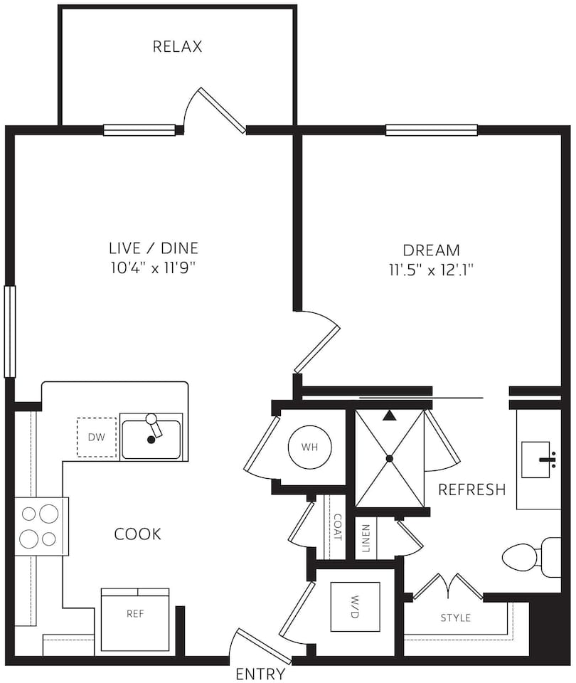 Floorplan diagram for E1, showing 1 bedroom