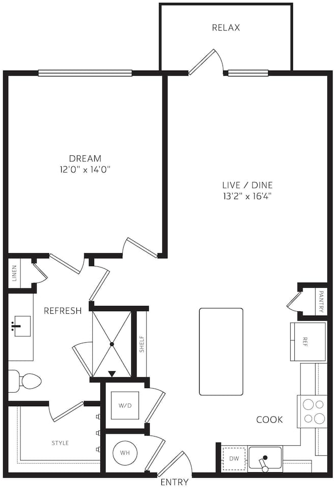 Floorplan diagram for A2.1, showing 1 bedroom