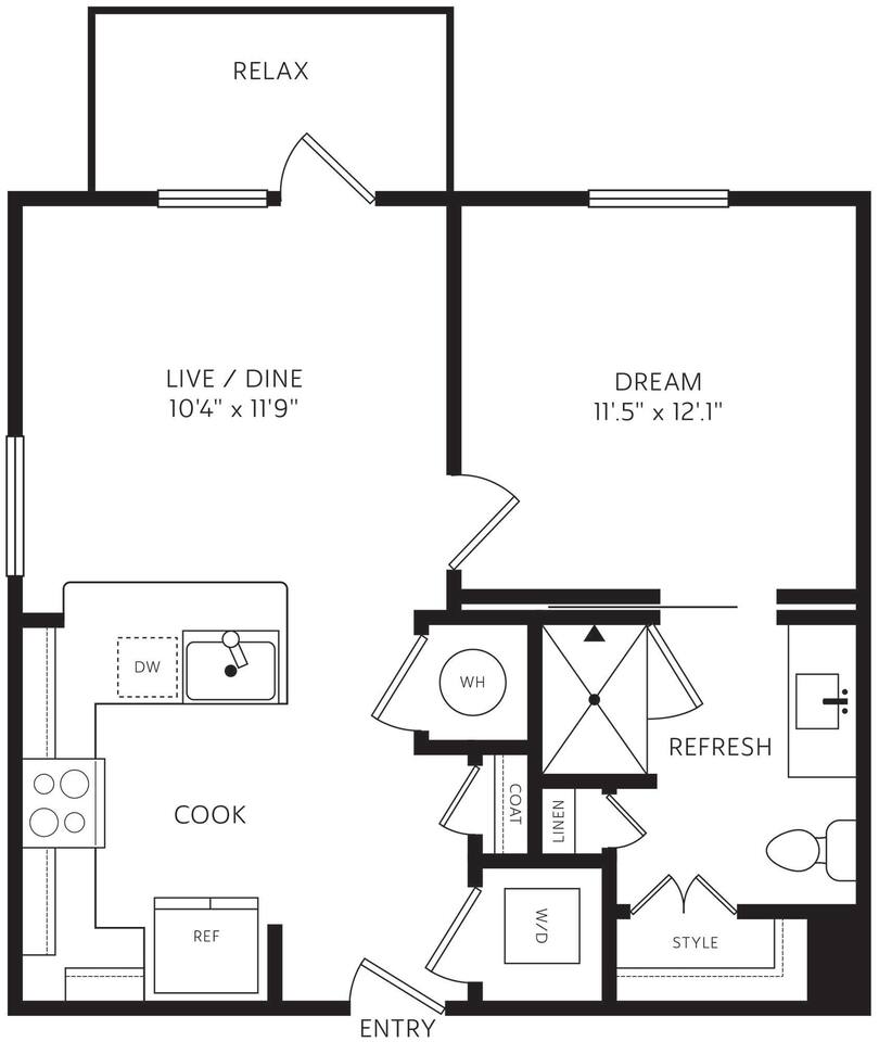 Floorplan diagram for E1.1, showing 1 bedroom