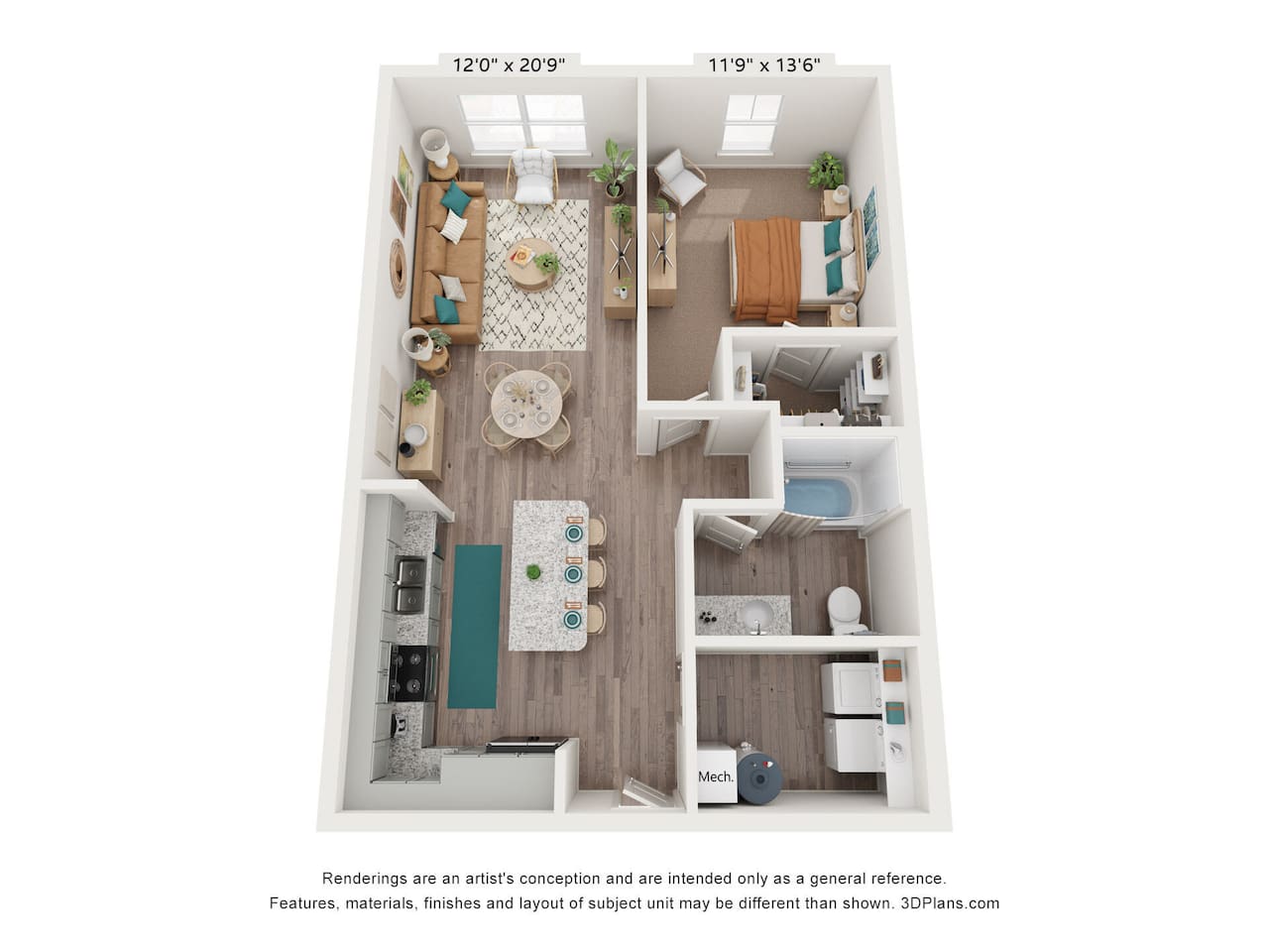 Floorplan diagram for A2, showing 1 bedroom