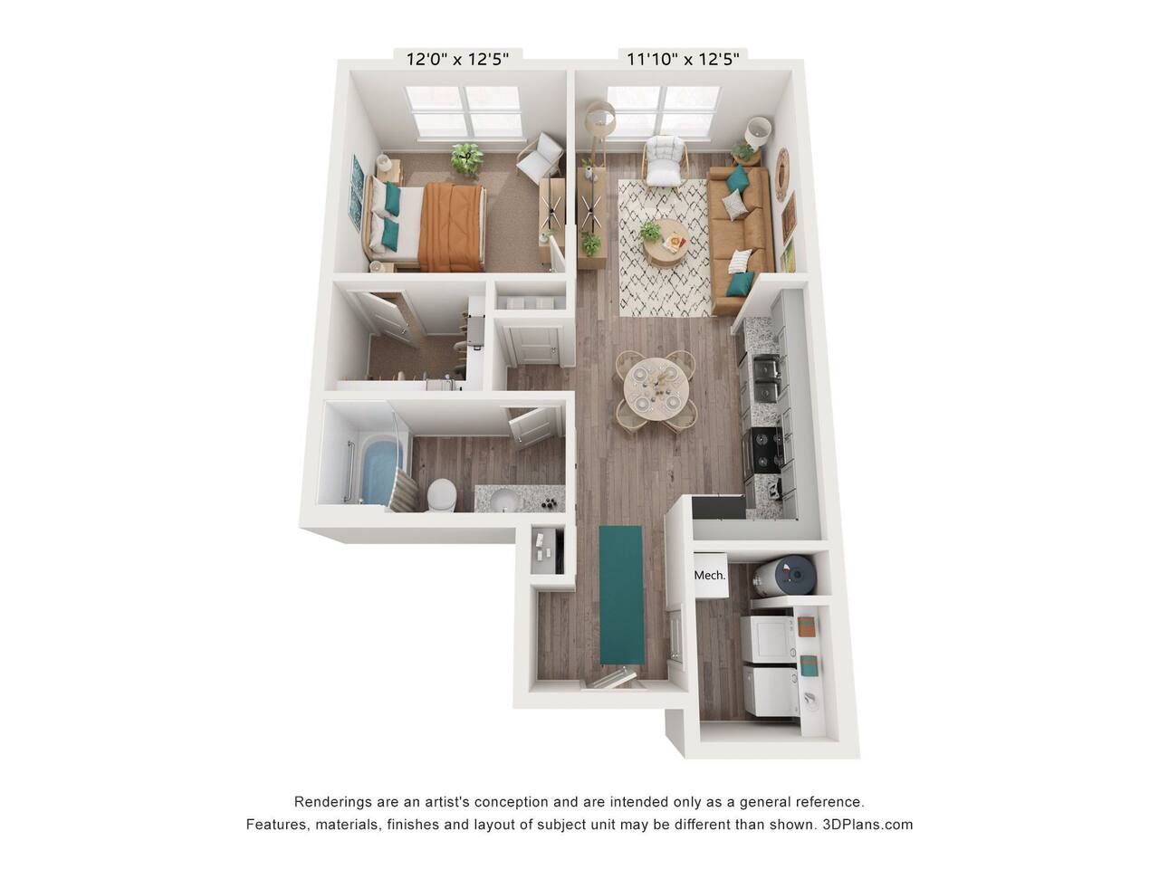Floorplan diagram for AS1LL, showing 1 bedroom