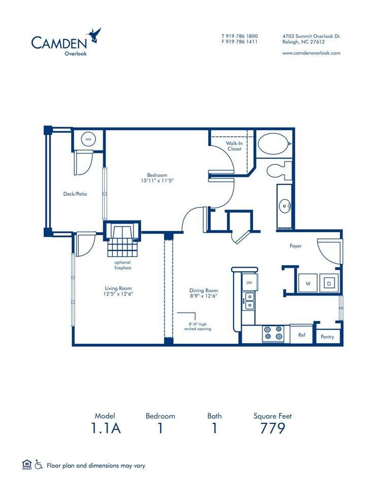 Floorplan diagram for 1.1A, showing 1 bedroom