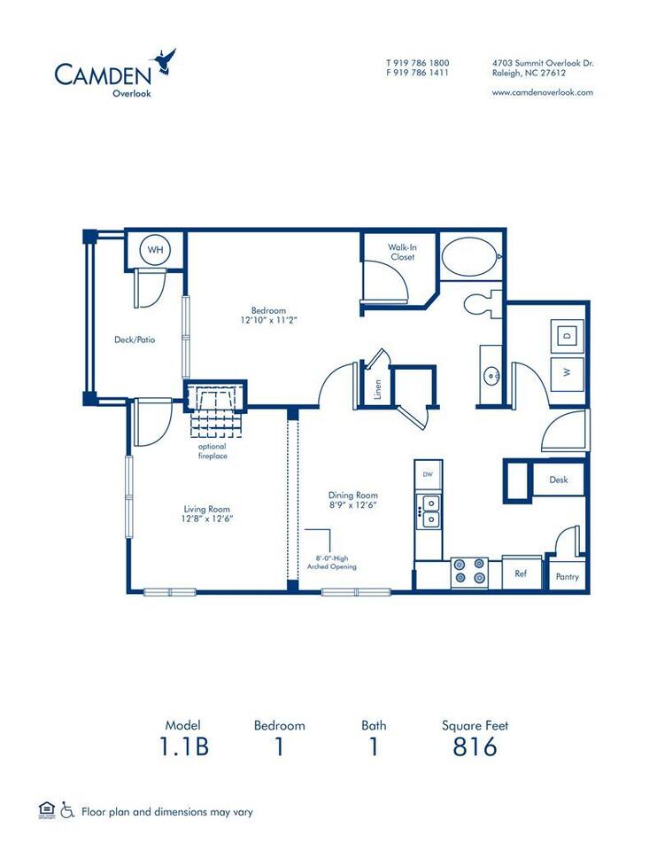 Floorplan diagram for 1.1B, showing 1 bedroom
