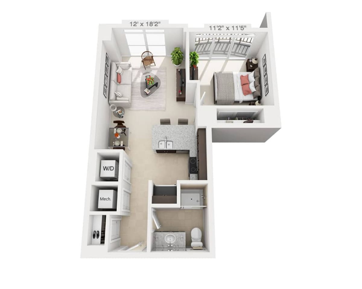 Floorplan diagram for One Bedroom A1A, showing 1 bedroom