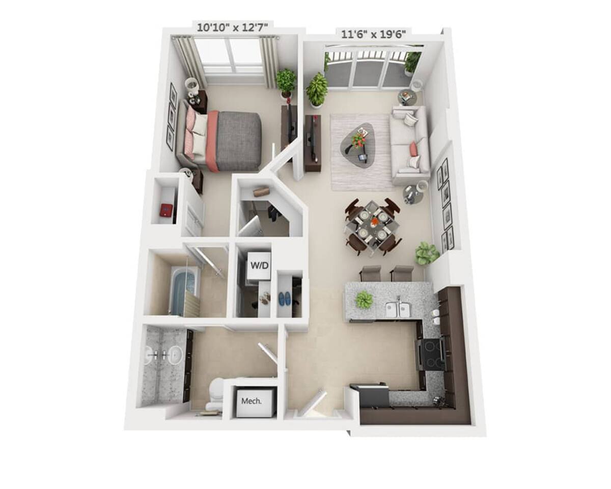 Floorplan diagram for One Bedroom A1B, showing 1 bedroom