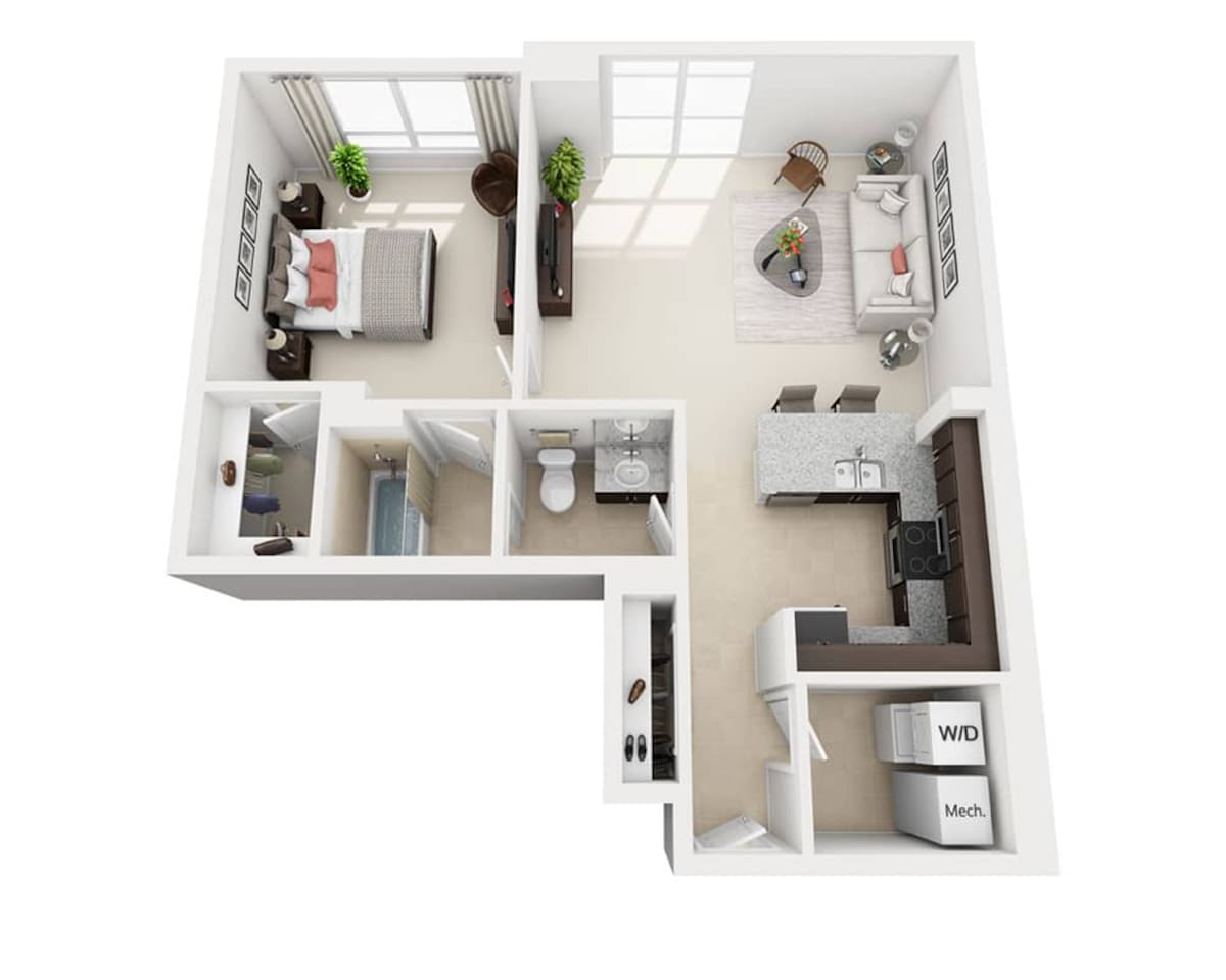 Floorplan diagram for One Bedroom A1C, showing 1 bedroom