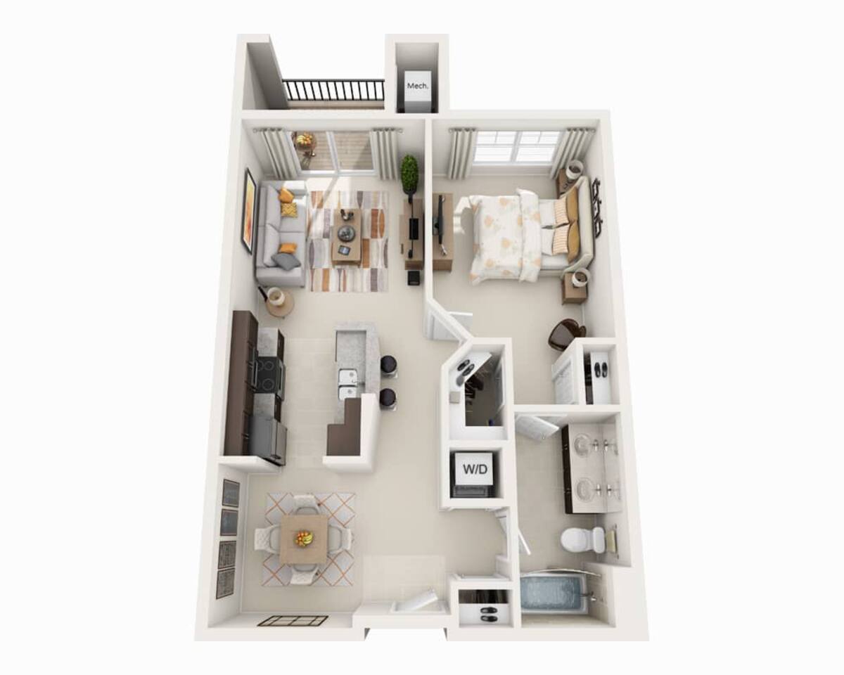 Floorplan diagram for One Bedroom A1B, showing 1 bedroom