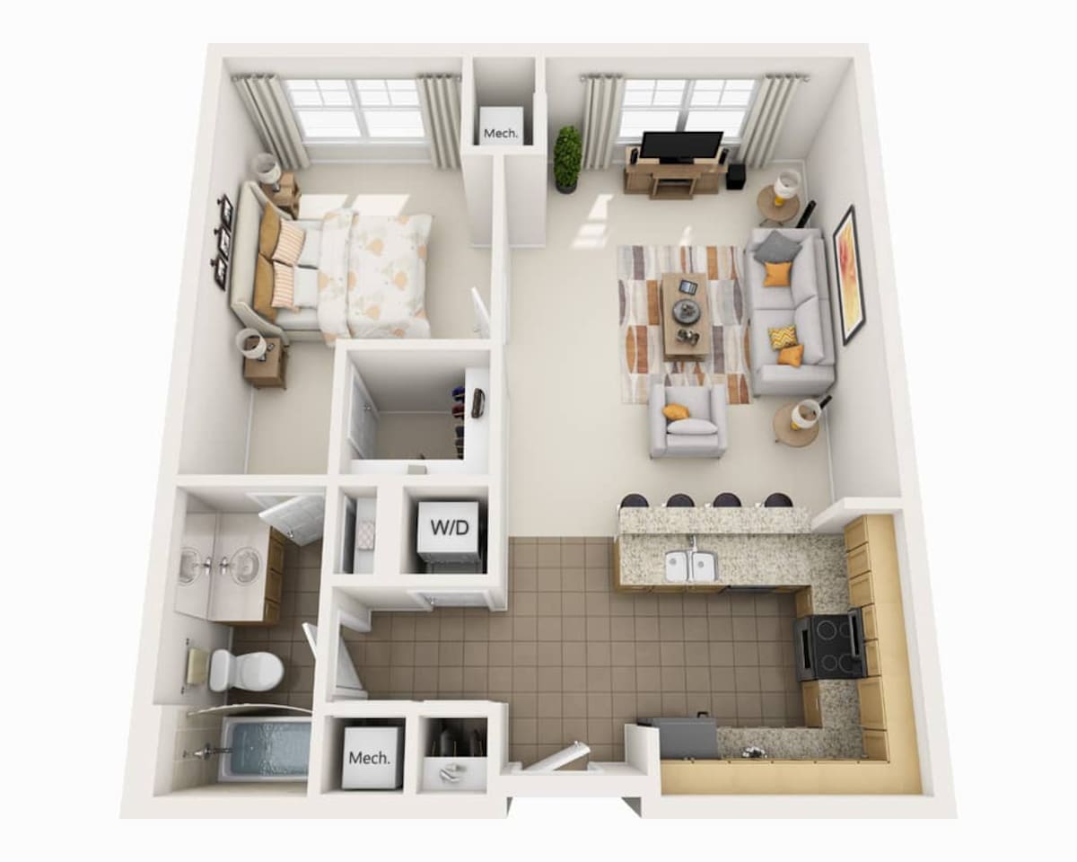 Floorplan diagram for One Bedroom A1C, showing 1 bedroom