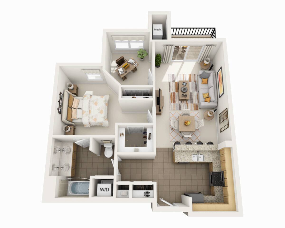 Floorplan diagram for One Bedroom A1ED2, showing 1 bedroom
