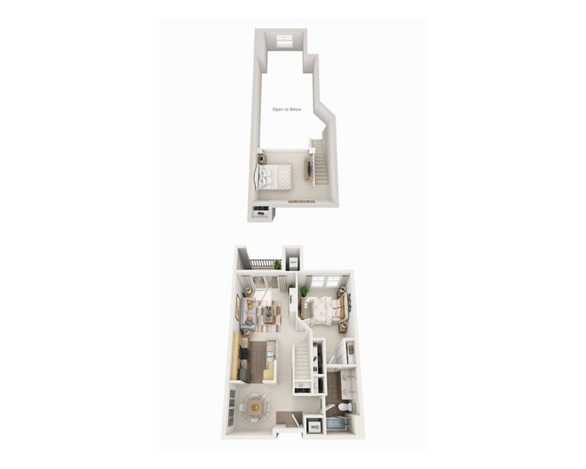 Floorplan diagram for One Bedroom with Loft A1LDL, showing 1 bedroom