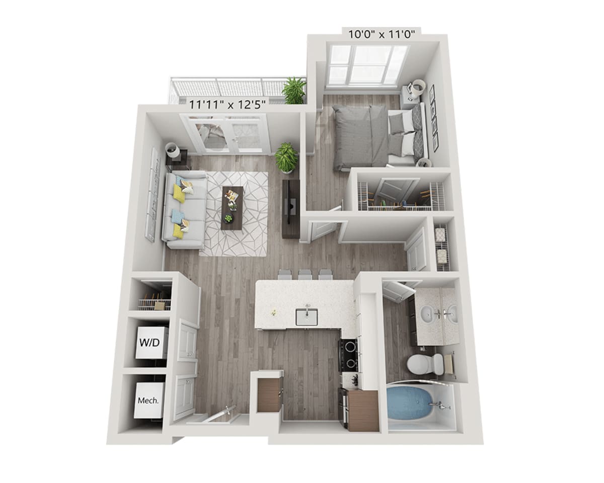 Floorplan diagram for One Bedroom A1B, showing 1 bedroom