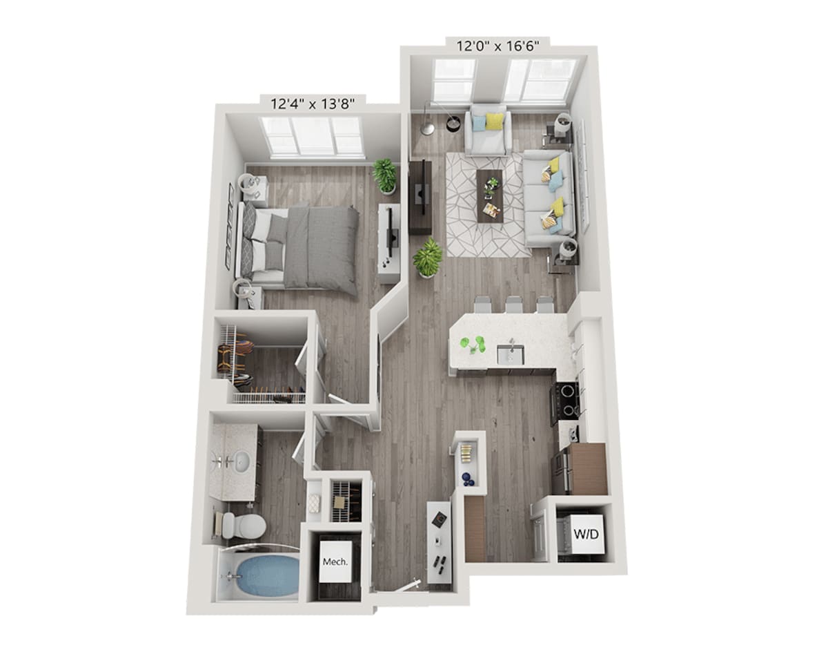 Floorplan diagram for One Bedroom A1P, showing 1 bedroom