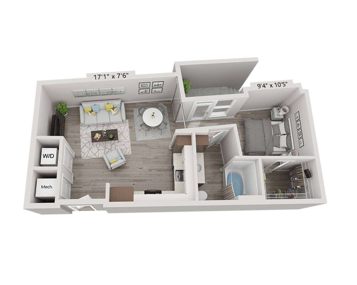 Floorplan diagram for Studio E1E, showing Studio