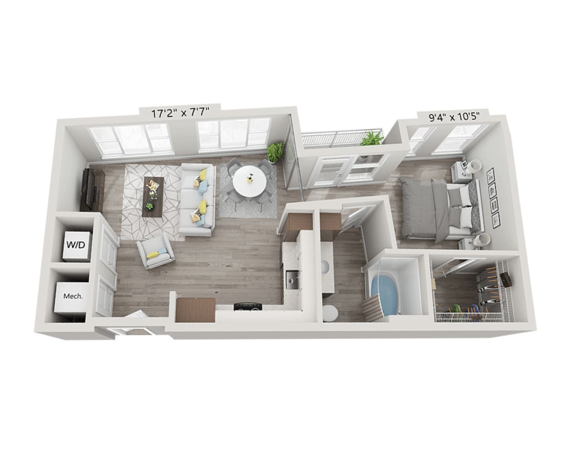 Floorplan diagram for Studio E1F, showing Studio