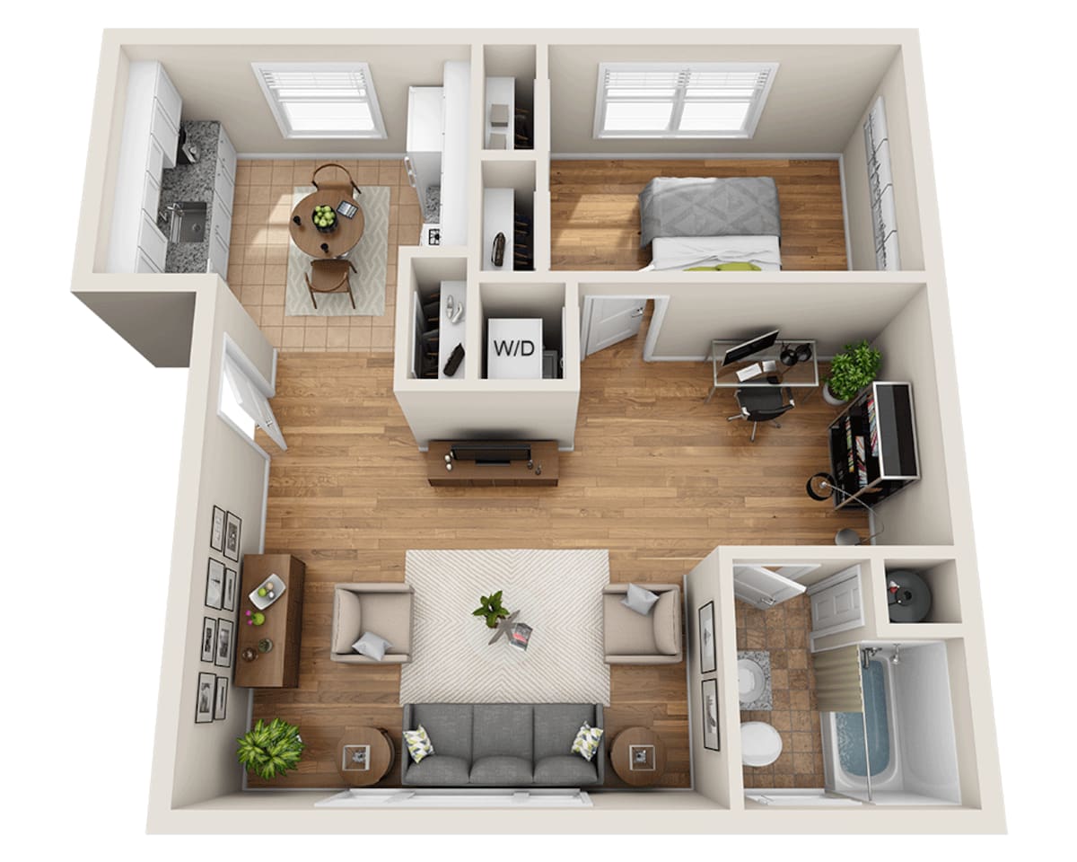 Floorplan diagram for One Bedroom A1A, showing 1 bedroom