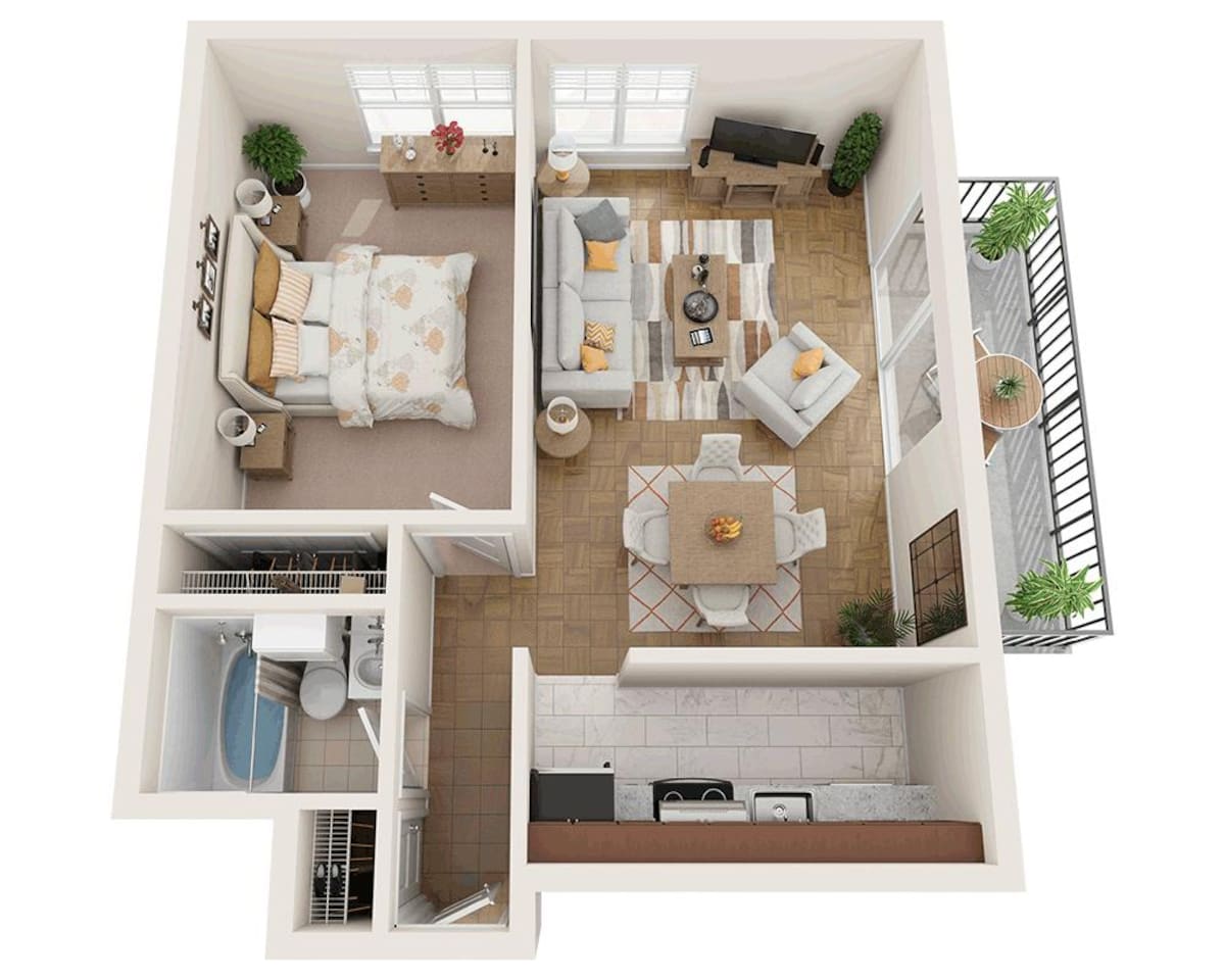 Floorplan diagram for One Bedroom A1A, showing 1 bedroom