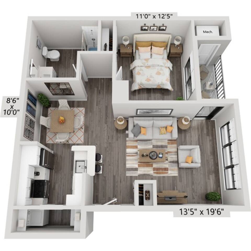 Floorplan diagram for One Bedroom A1B1, showing 1 bedroom
