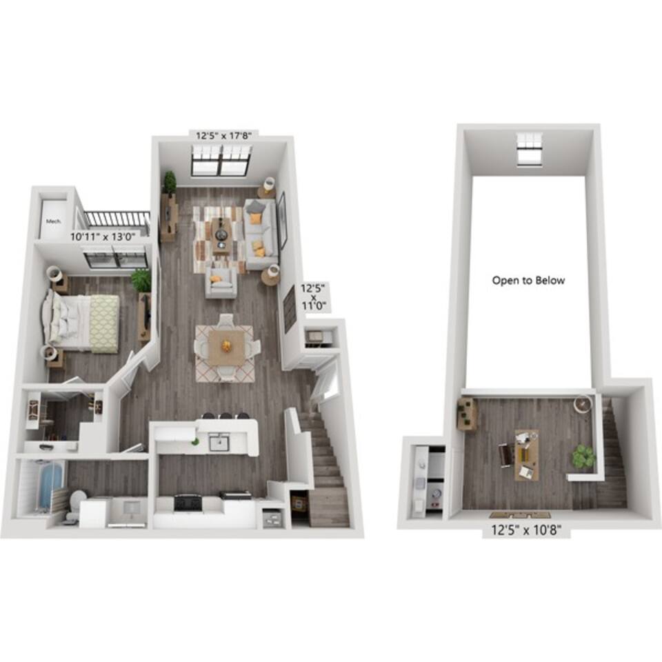 Floorplan diagram for One Bedroom A1E2L, showing 1 bedroom