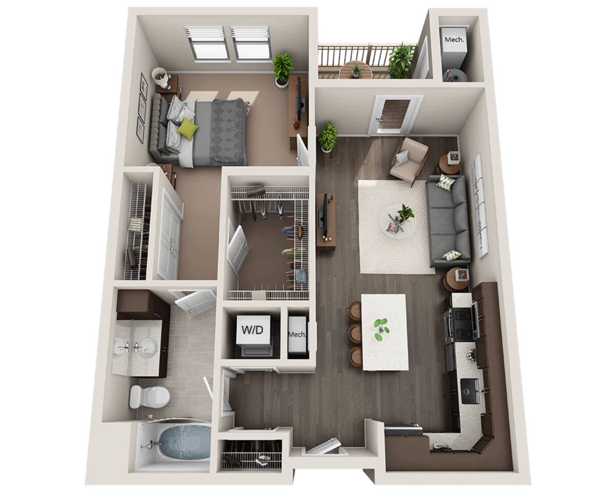 Floorplan diagram for One Bedroom A1E, showing 1 bedroom