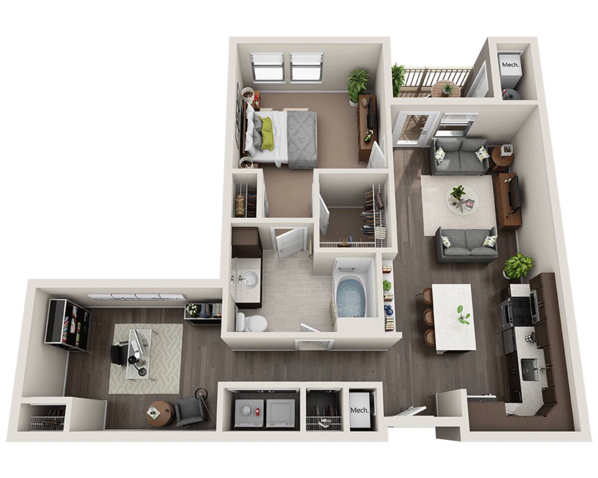 Floorplan diagram for One Bedroom with Den A1KD, showing 1 bedroom