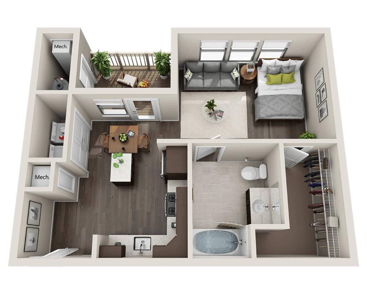 Floorplan diagram for Studio E1B, showing Studio