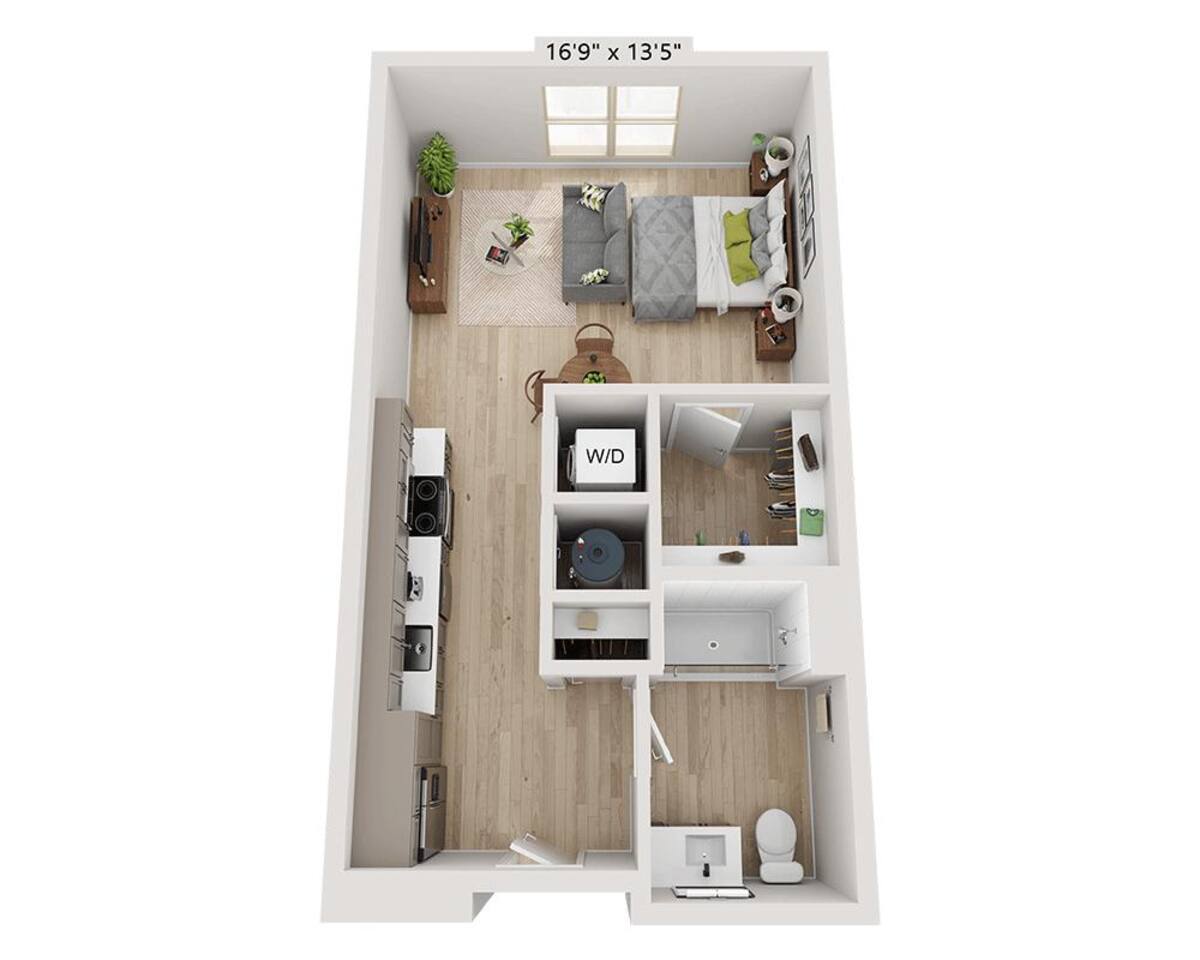 Floorplan diagram for Studio E1C, showing Studio