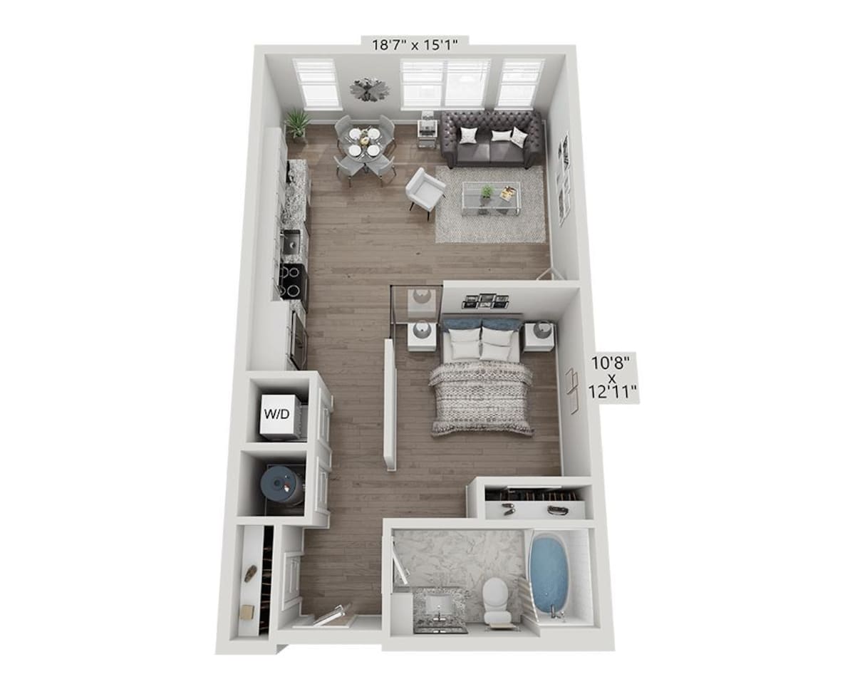Floorplan diagram for Studio E1C, showing Studio