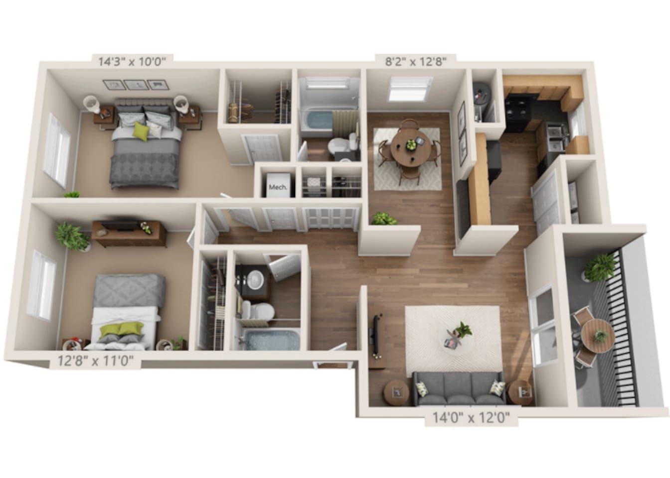 Floorplan diagram for Azalea, showing 2 bedroom