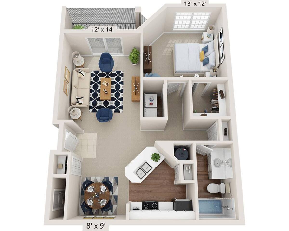 Floorplan diagram for One Bedroom A1, showing 1 bedroom