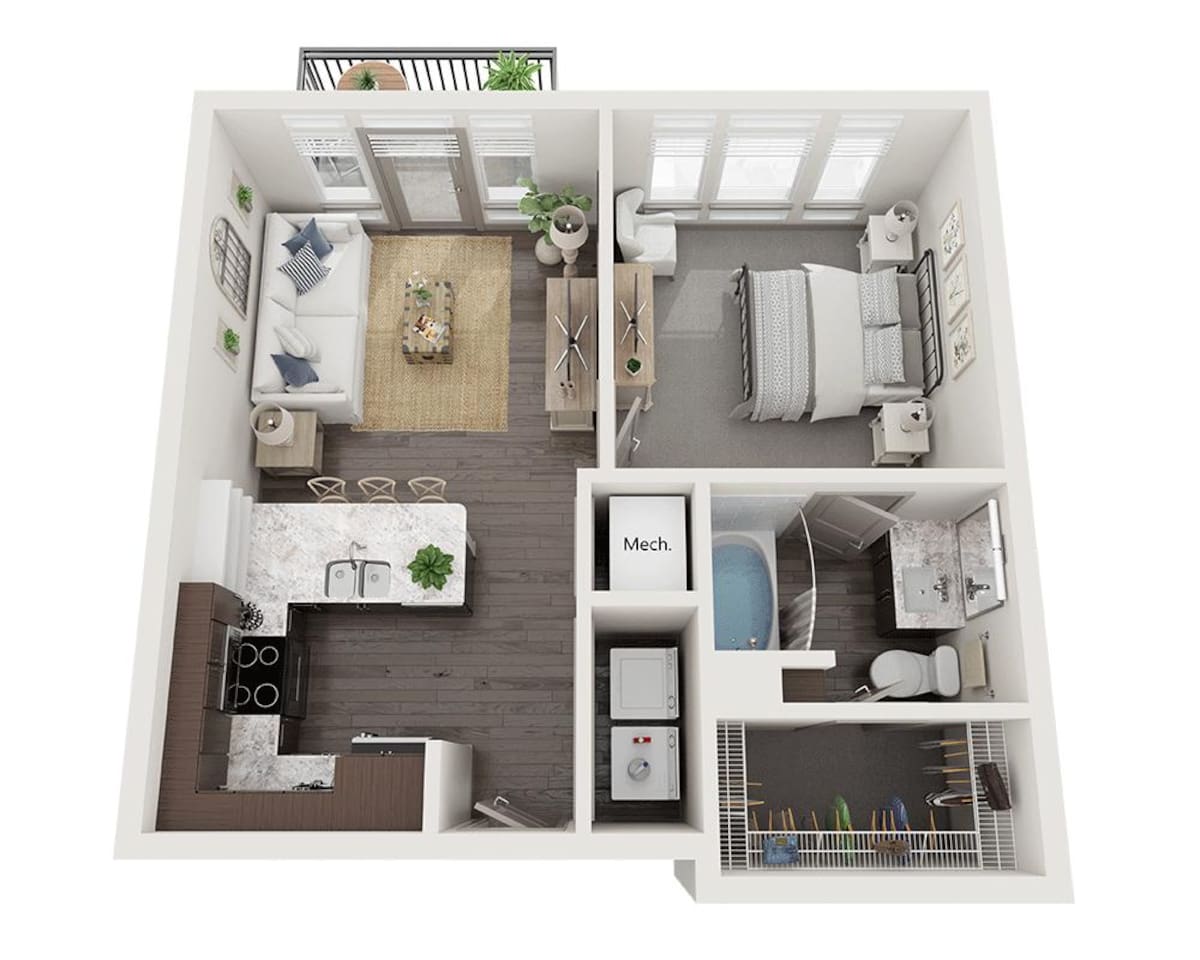 Floorplan diagram for One Bedroom A1A, showing 1 bedroom