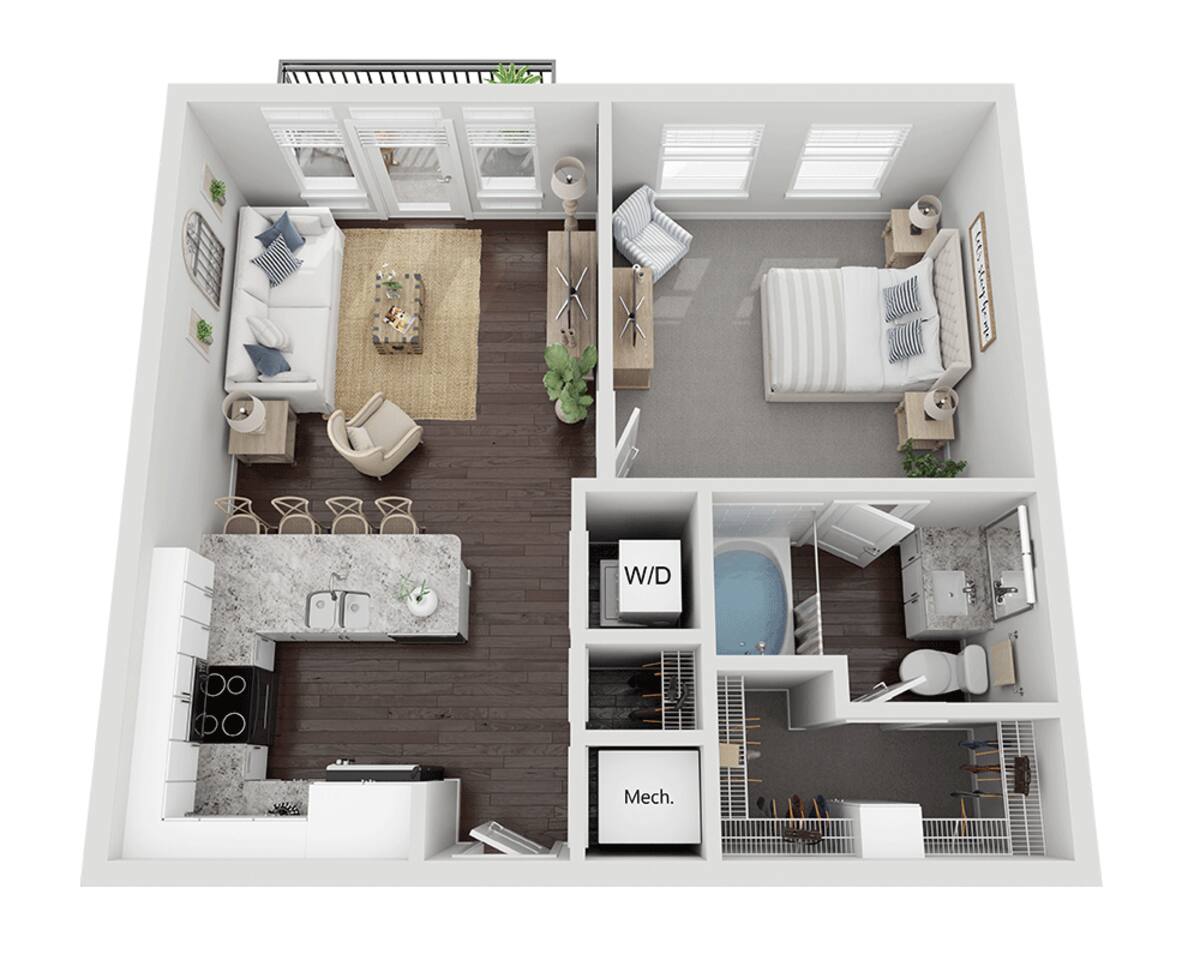 Floorplan diagram for One Bedroom A1B, showing 1 bedroom