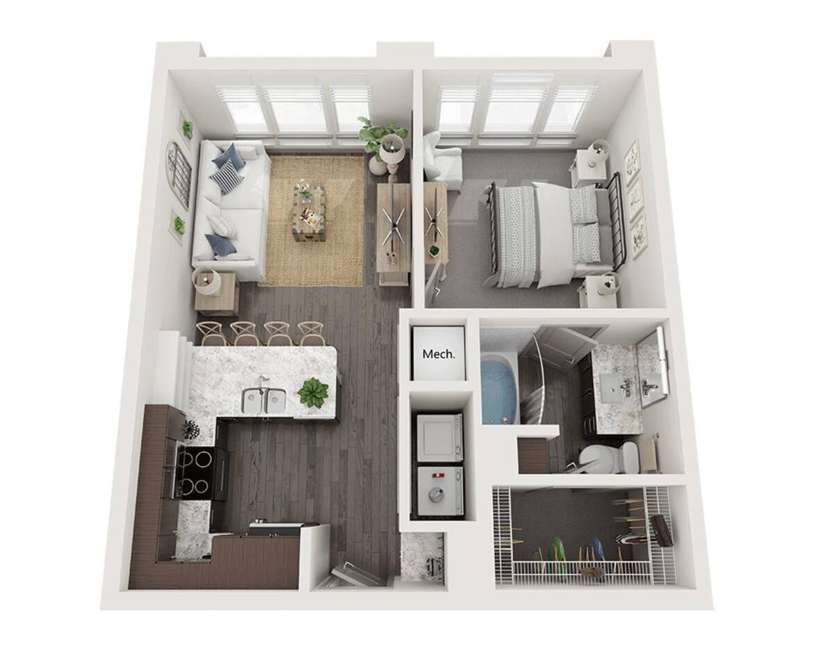 Floorplan diagram for One Bedroom A1C, showing 1 bedroom