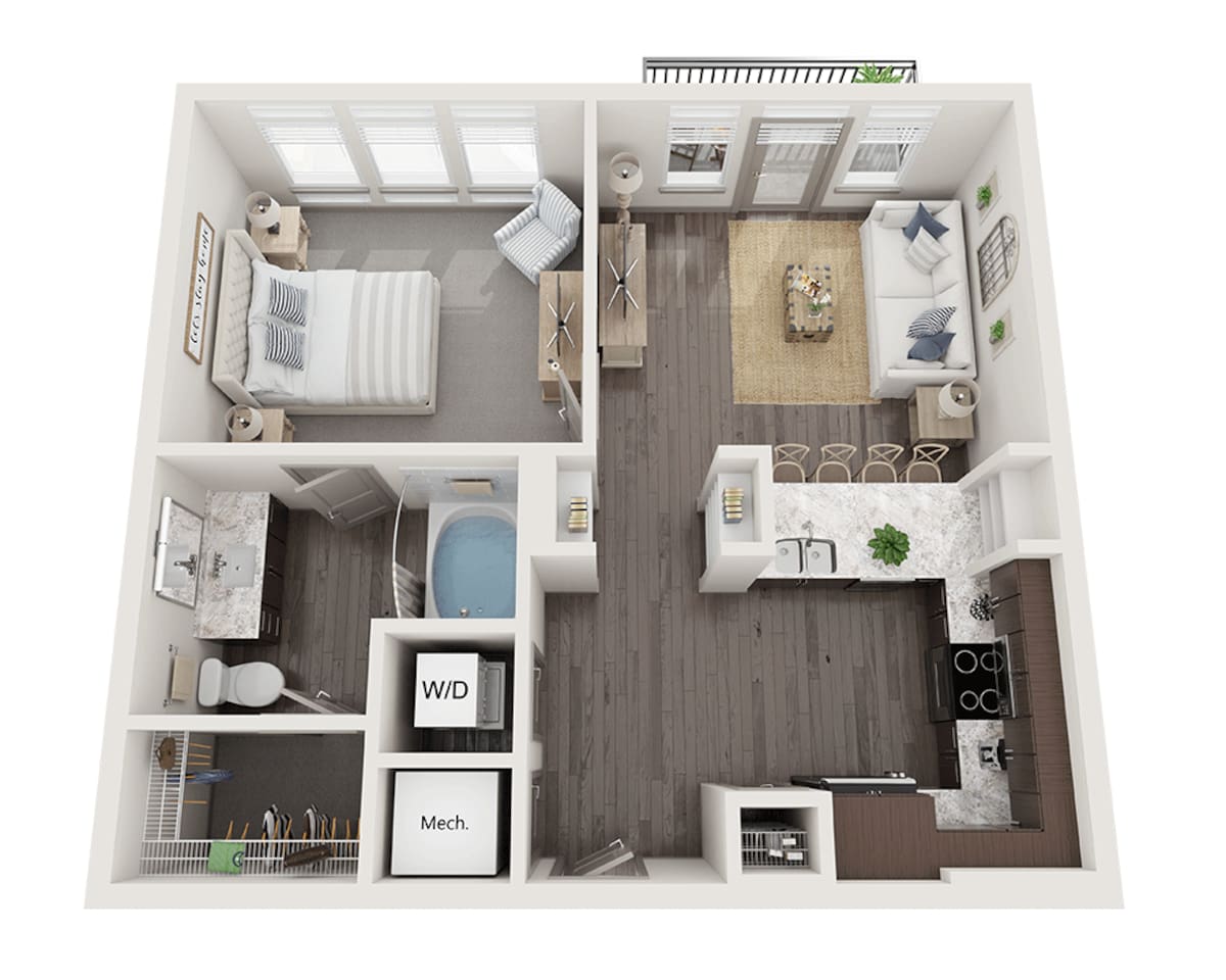 Floorplan diagram for One Bedroom A1D, showing 1 bedroom