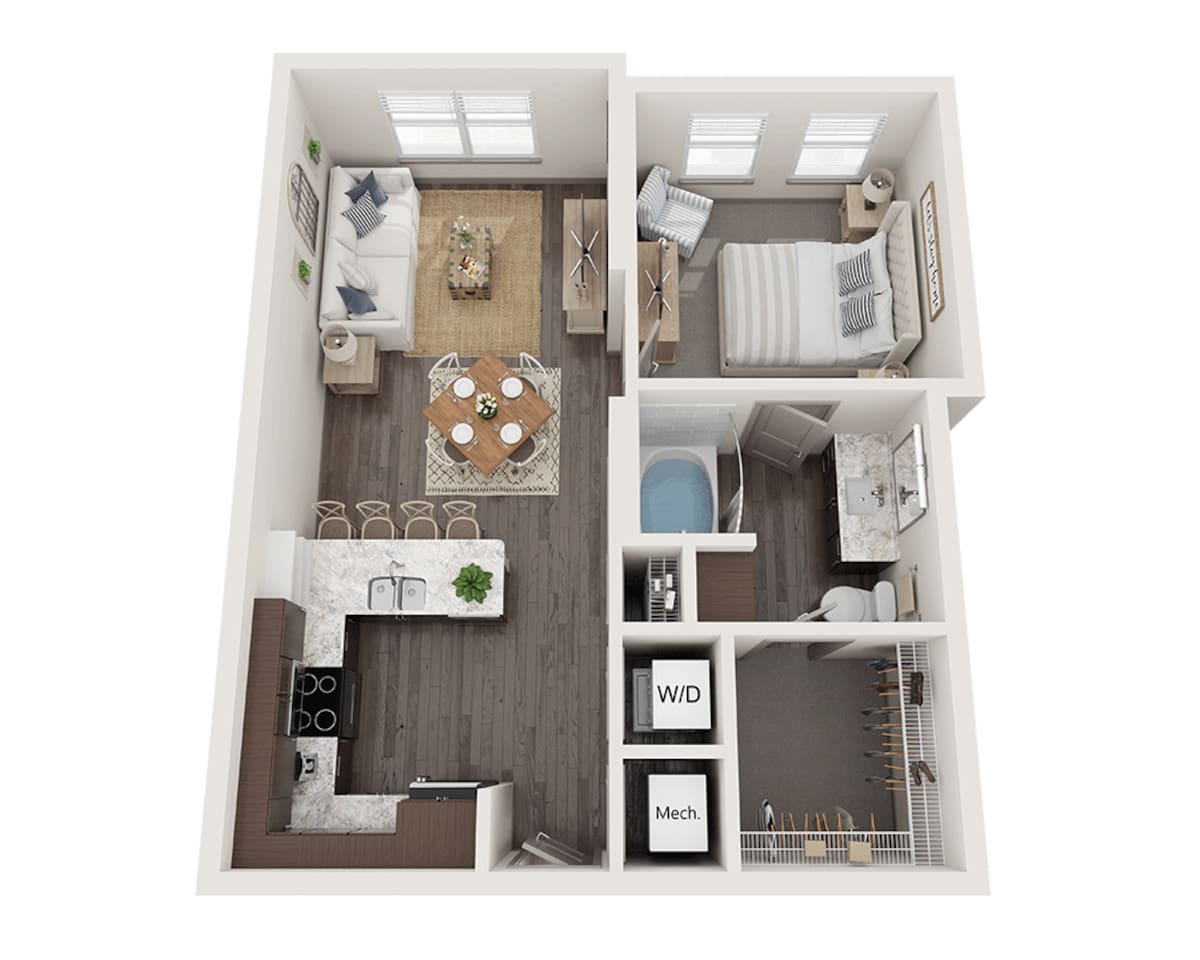 Floorplan diagram for One Bedroom A1I, showing 1 bedroom