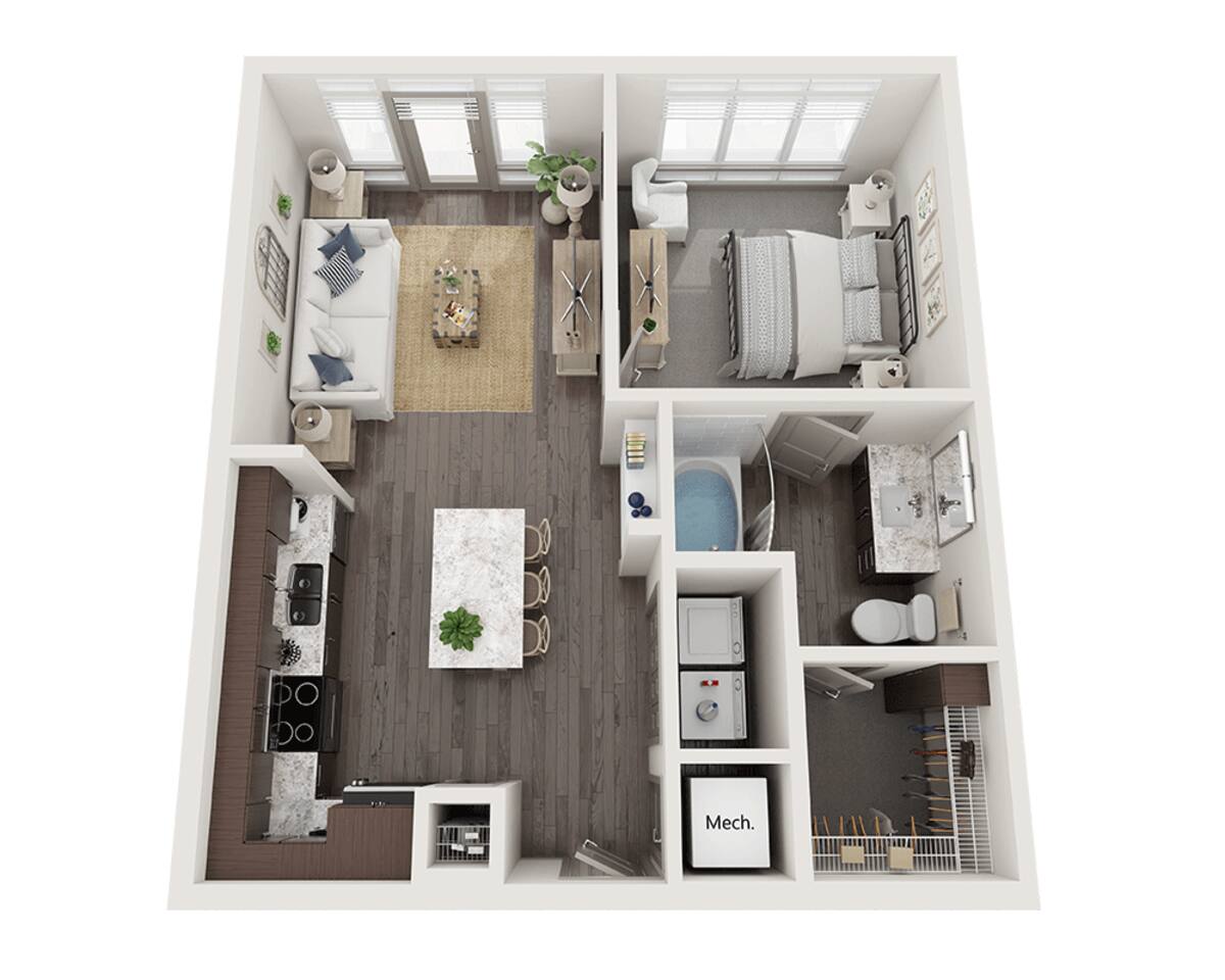 Floorplan diagram for One Bedroom A1M, showing 1 bedroom