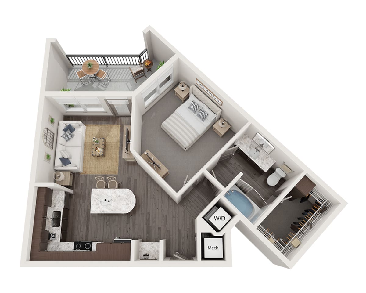Floorplan diagram for One Bedroom A1O, showing 1 bedroom