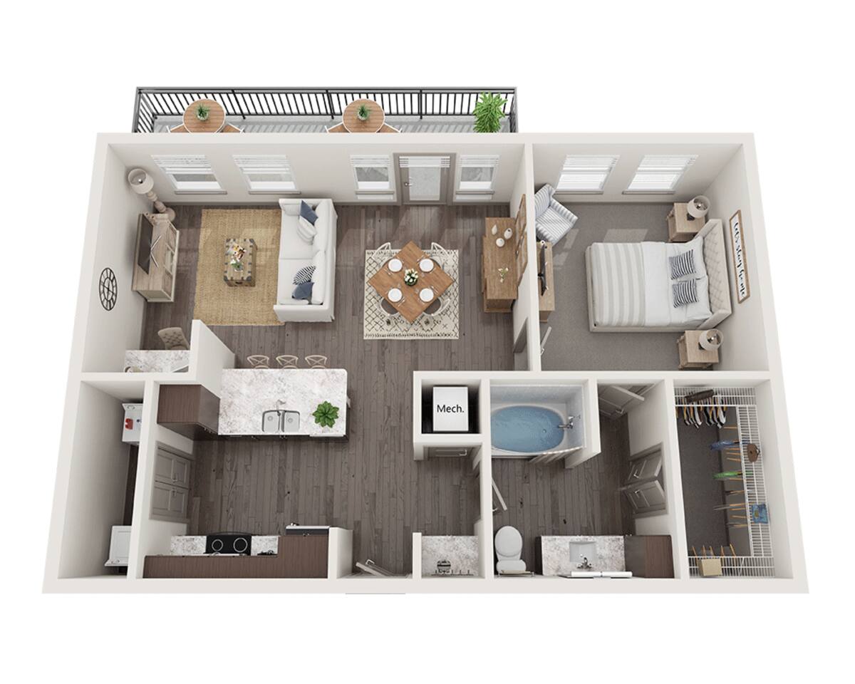 Floorplan diagram for One Bedroom A1X, showing 1 bedroom