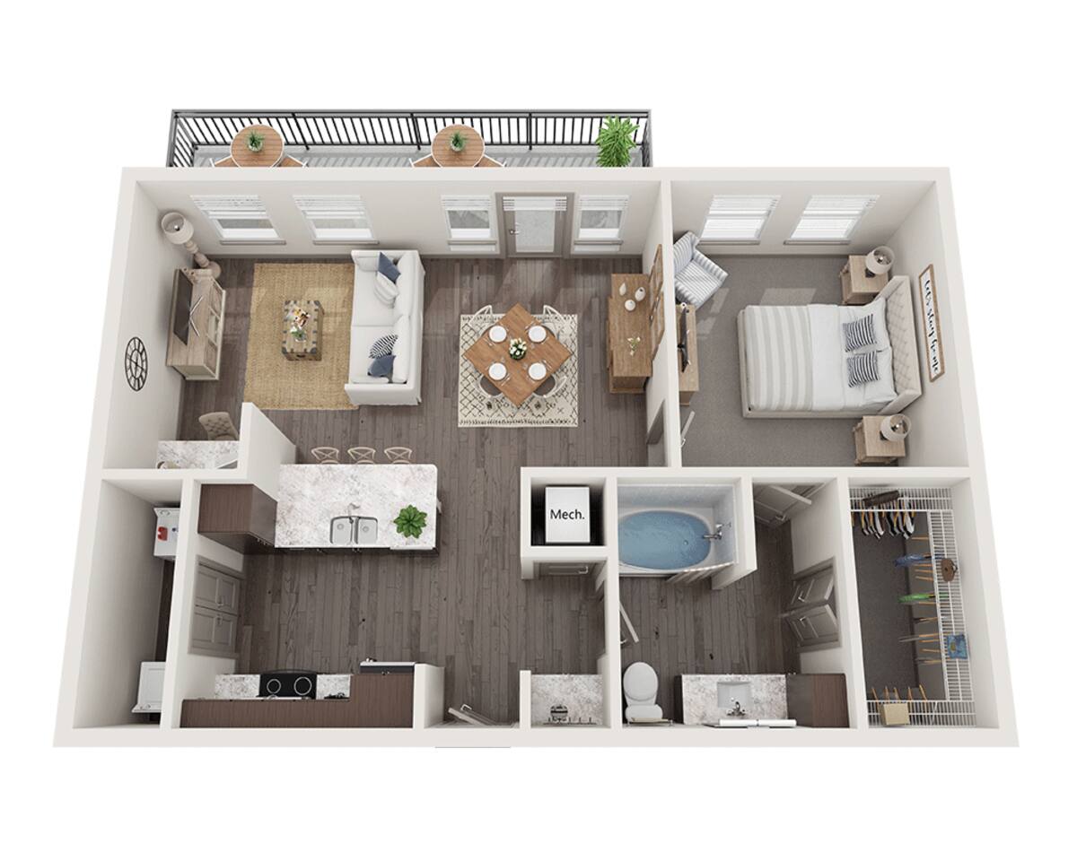 Floorplan diagram for One Bedroom A1Z, showing 1 bedroom